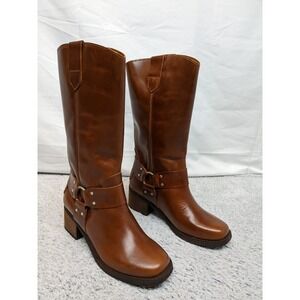 Musse & Cloud Women's Brown Leather Cowgirl Harness Tall Boots Size 7 NWOB